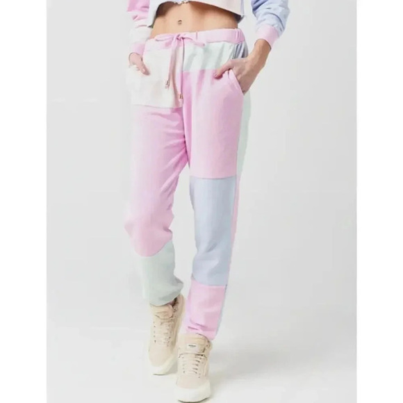 Love Shack Fancy Women's "Wilder" Pastel Patchwork Color Block Jogger- Large